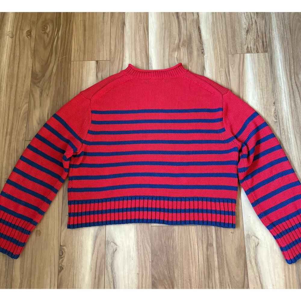 J.Crew Striped Rollneck Sweater Women L Red Navy Crewneck Chunky Knit Pullover - Picture 4 of 7